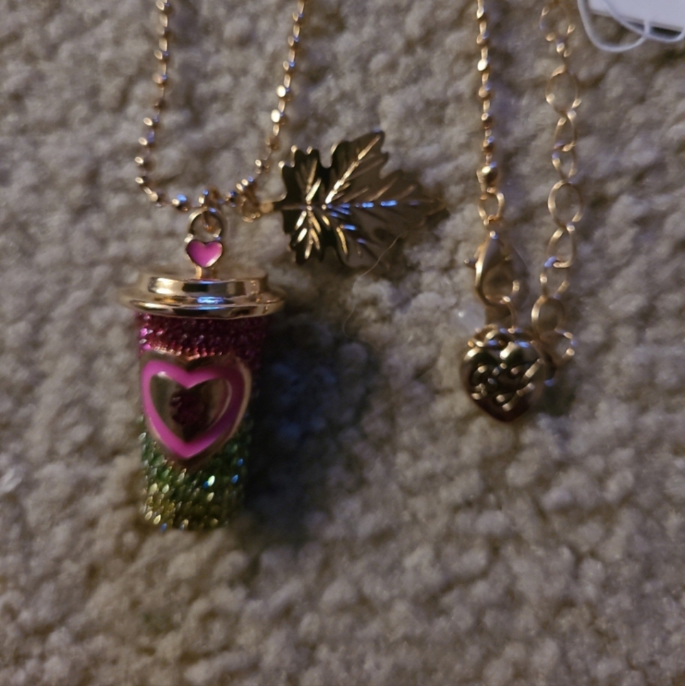 BETSEY JOHNSON COFFEE CUP GOLD TONE OMBRE STONES NECKLACE - Picture 2 of 5